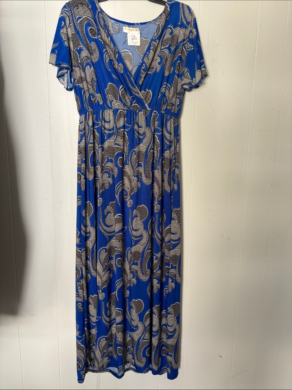 Blue Paisley Wrap Maxi Dress with Elastic Waist